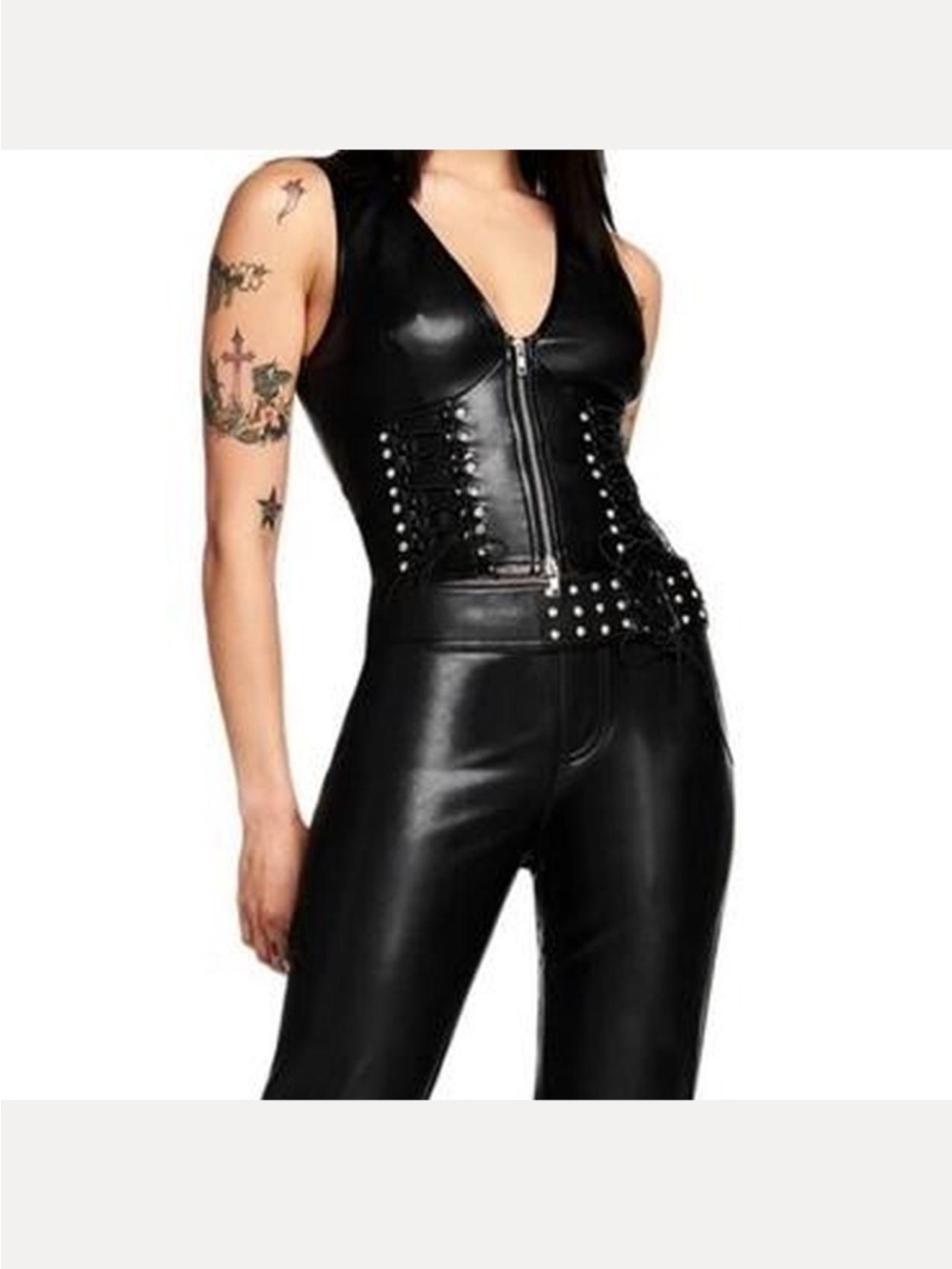 I.AM.GIA Chandra Lace-Up Black Faux Leather Top Size S